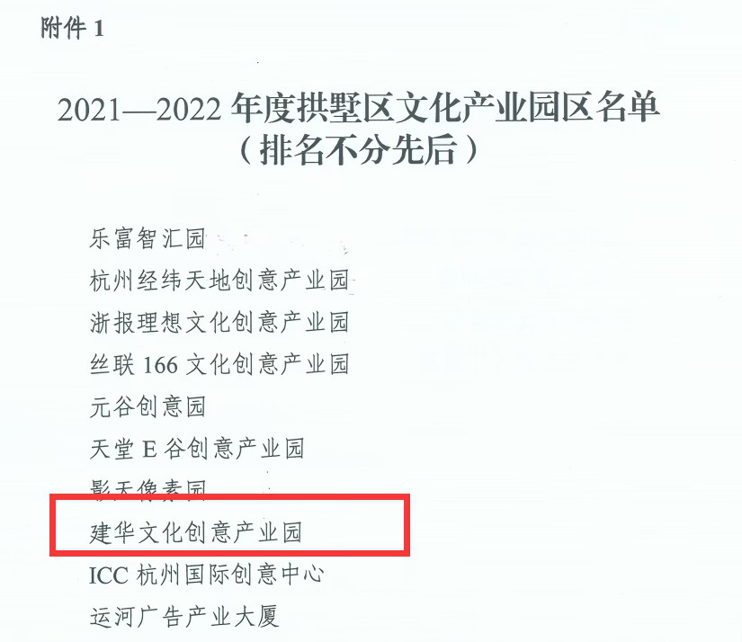 建華文創(chuàng)園獲評拱墅區(qū)文化產業(yè)園區(qū)